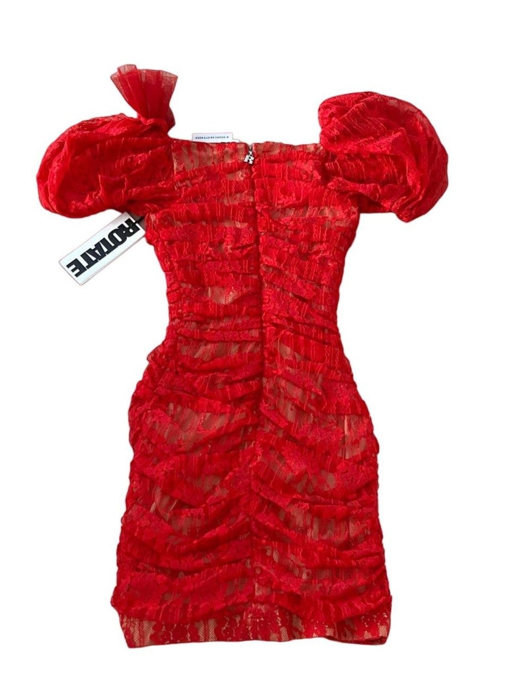 Red Ruched Puff-Sleeve Mini Dress - Picture 4 of 7